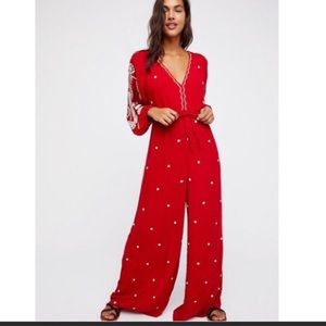 Free People embroidered V jumpsuit